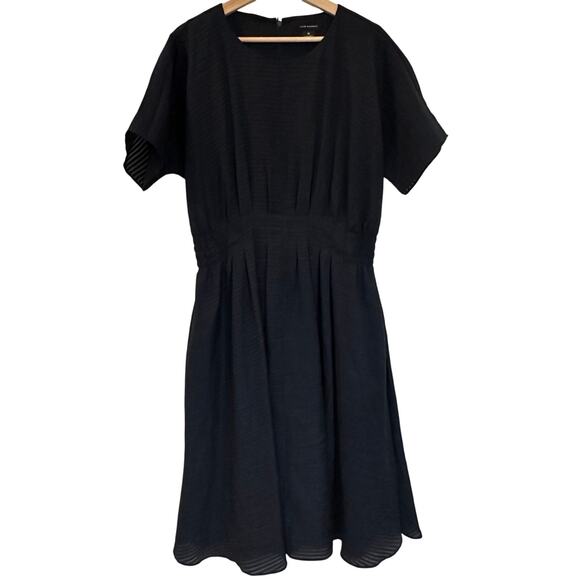 Club Monaco Dress sz 12 Navy pleated Smocked Waist Short Sleeve Dress - Picture 1 of 6